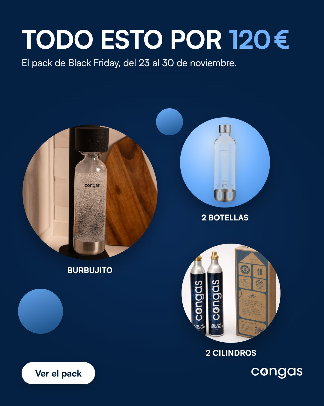 Qué incluye el pack: Burbujito, 2 botellas de 1 L y 2 cilindros de CO2
