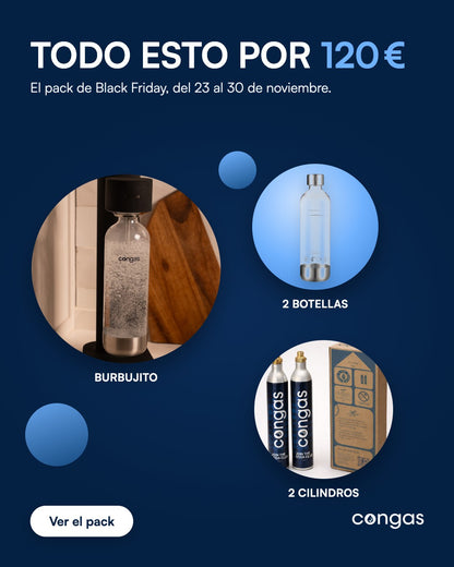 Qué incluye el pack: Burbujito, 2 botellas de 1 L y 2 cilindros de CO2